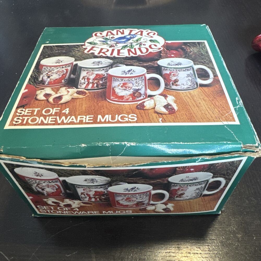 K.I.C. Santa Friends Mugs Cups Vintage Stoneware Coffee/Tea Set Of 4